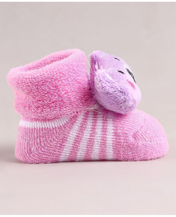 Cute Walk by Babyhug Sock Shoes with Bear Applique - Pink