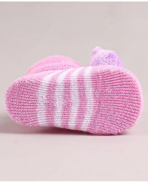 Cute Walk by Babyhug Sock Shoes with Bear Applique - Pink
