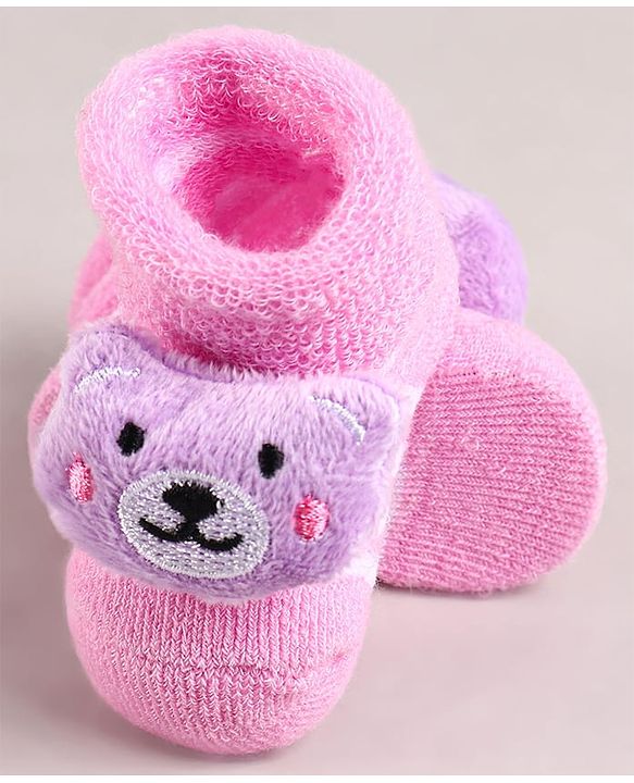 Cute Walk by Babyhug Sock Shoes with Bear Applique - Pink
