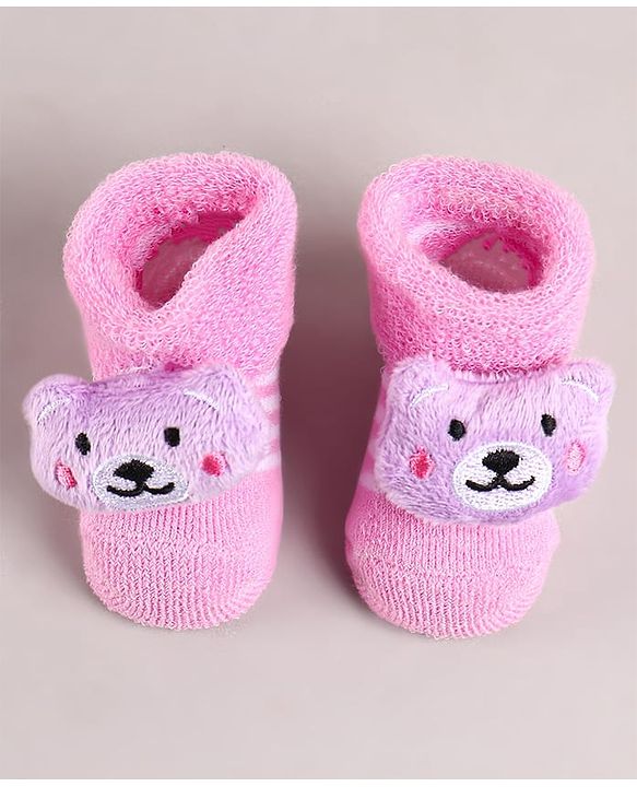 Cute Walk by Babyhug Sock Shoes with Bear Applique - Pink