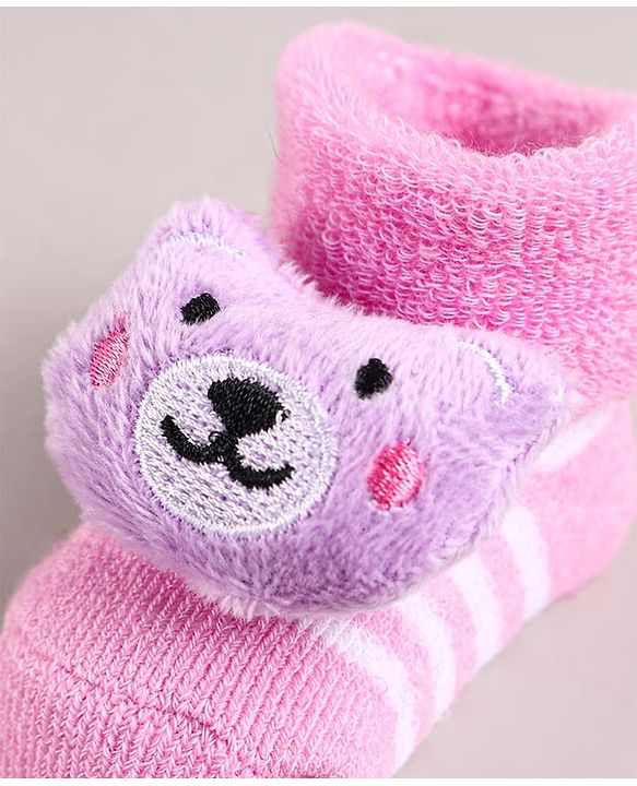 Cute Walk by Babyhug Sock Shoes with Bear Applique - Pink