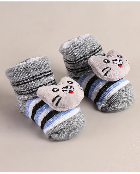Cute Walk by Babyhug Sock Shoes with Bear Applique - Grey