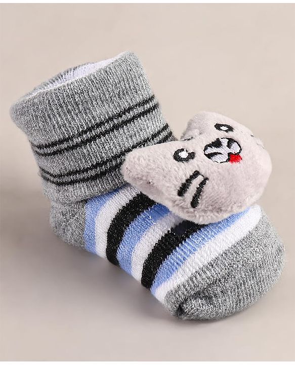 Cute Walk by Babyhug Sock Shoes with Bear Applique - Grey