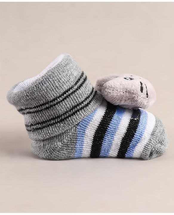 Cute Walk by Babyhug Sock Shoes with Bear Applique - Grey