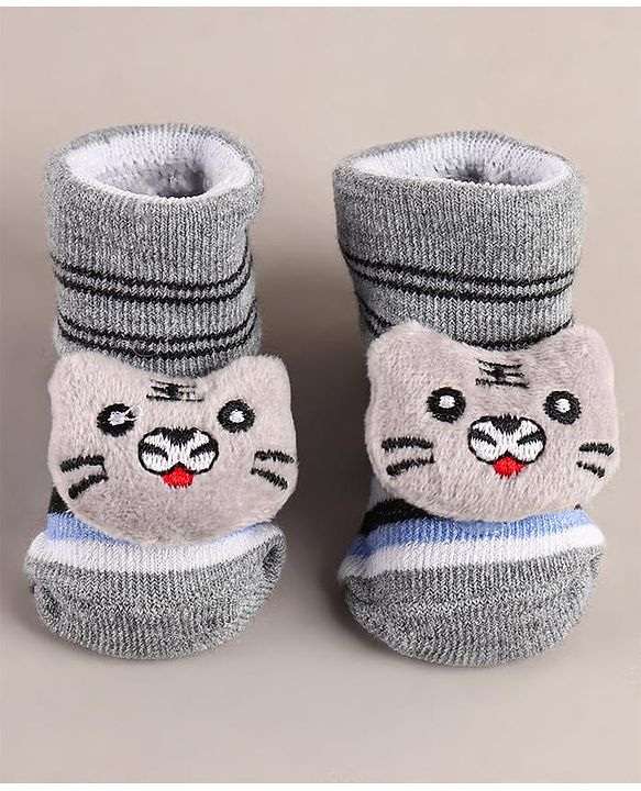 Cute Walk by Babyhug Sock Shoes with Bear Applique - Grey