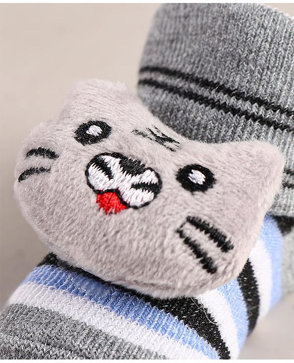 Cute Walk by Babyhug Sock Shoes with Bear Applique - Grey