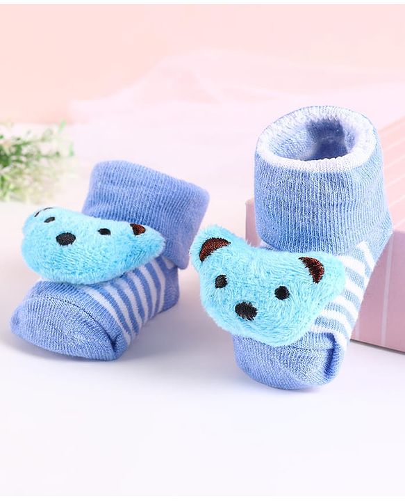 Cute Walk by Babyhug Sock Shoes with Bear Applique - Blue