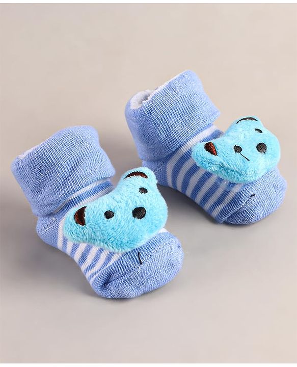 Cute Walk by Babyhug Sock Shoes with Bear Applique - Blue