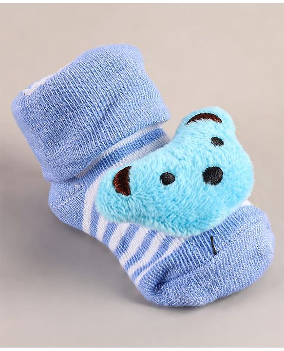 Cute Walk by Babyhug Sock Shoes with Bear Applique - Blue