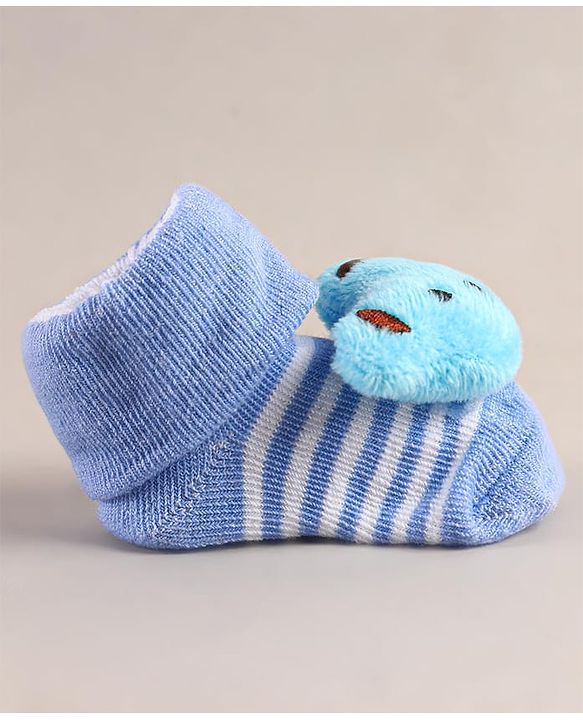 Cute Walk by Babyhug Sock Shoes with Bear Applique - Blue
