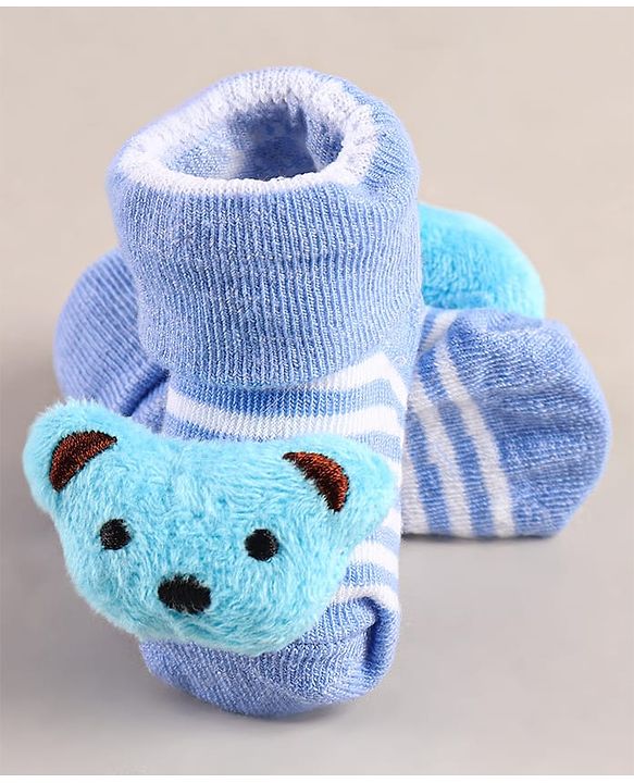 Cute Walk by Babyhug Sock Shoes with Bear Applique - Blue