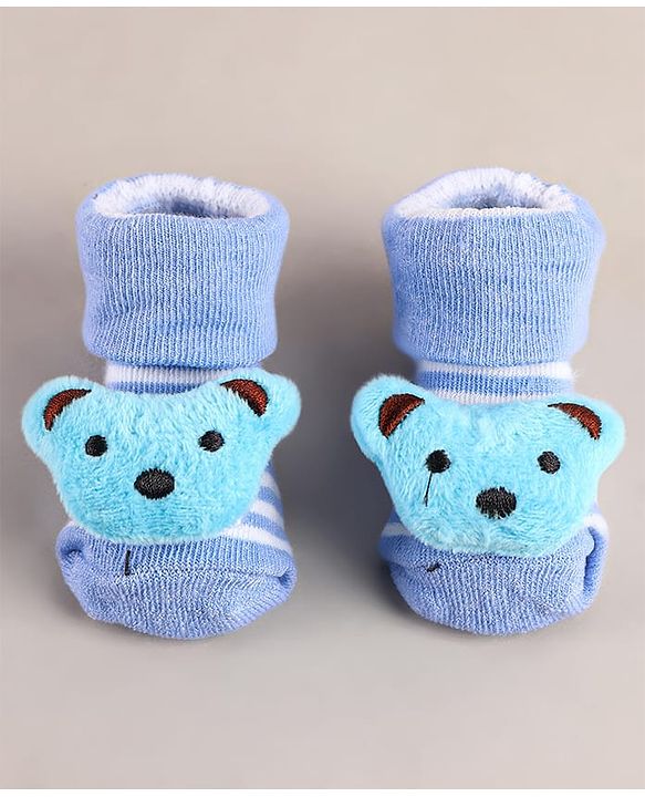 Cute Walk by Babyhug Sock Shoes with Bear Applique - Blue