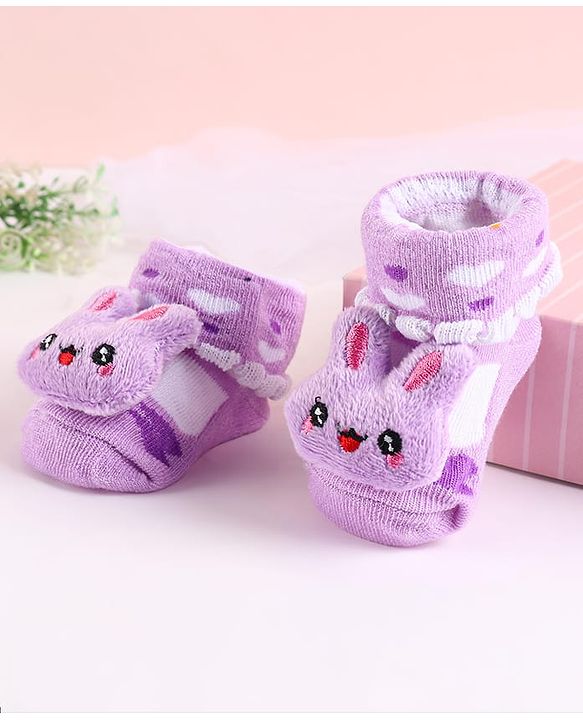 Cute Walk by Babyhug Sock Shoes with Bunny Applique - Lilac