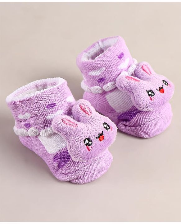 Cute Walk by Babyhug Sock Shoes with Bunny Applique - Lilac