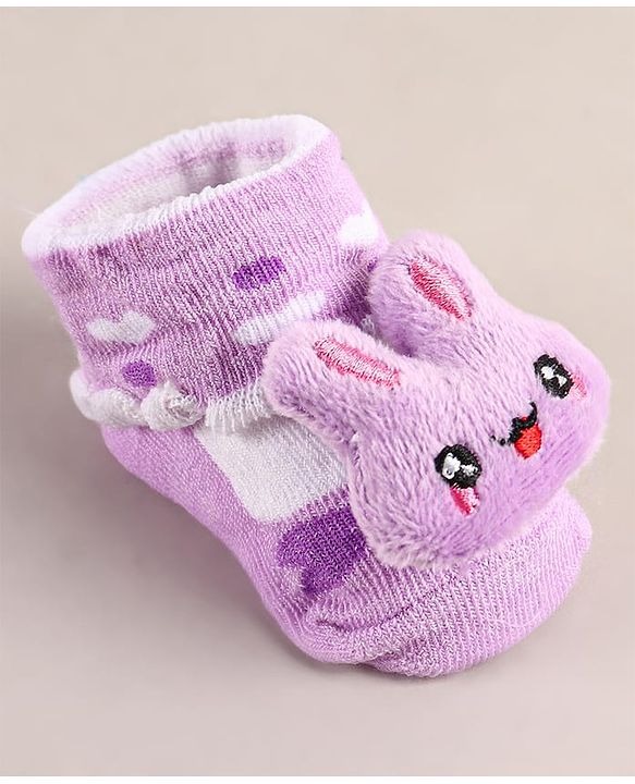 Cute Walk by Babyhug Sock Shoes with Bunny Applique - Lilac