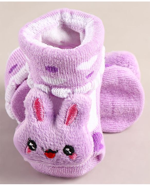Cute Walk by Babyhug Sock Shoes with Bunny Applique - Lilac