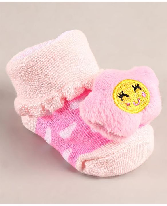 Cute Walk by Babyhug Sock Shoes with Flower Applique - Pink