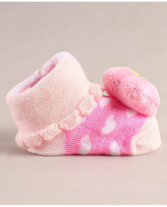 Cute Walk by Babyhug Sock Shoes with Flower Applique - Pink