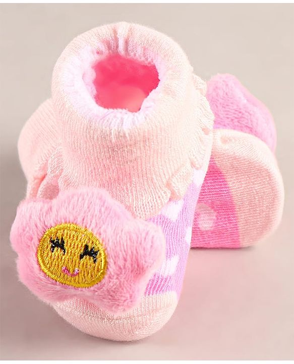 Cute Walk by Babyhug Sock Shoes with Flower Applique - Pink