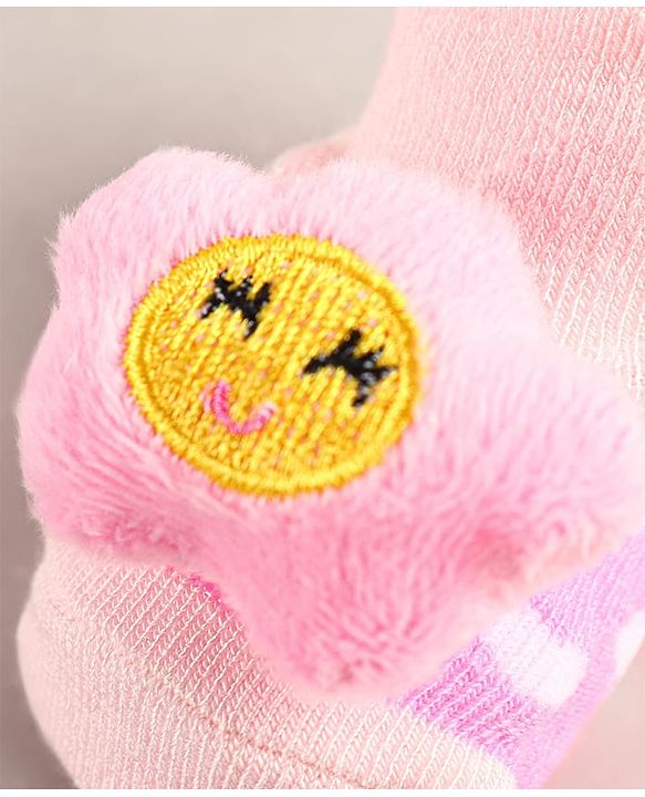 Cute Walk by Babyhug Sock Shoes with Flower Applique - Pink