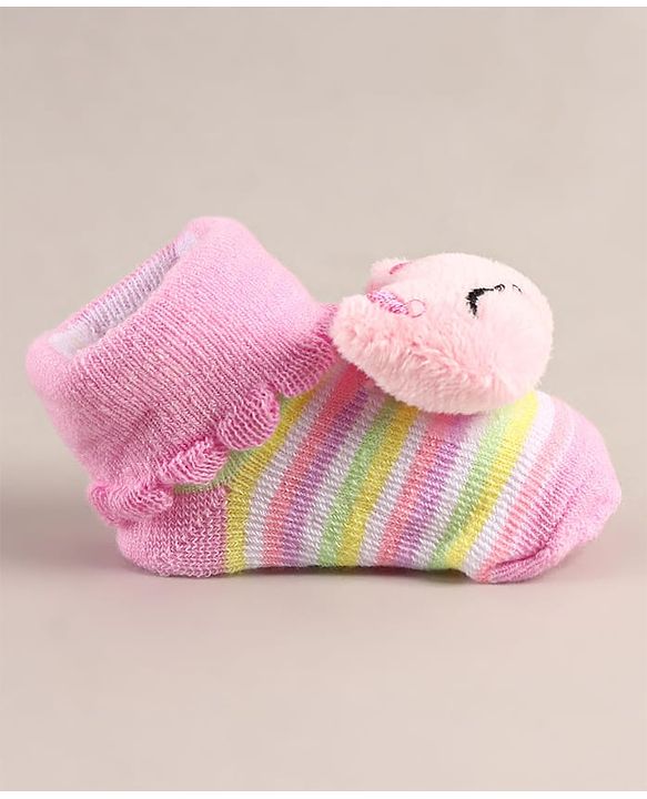 Cute Walk by Babyhug Sock Shoes with Cat Applique - Pink