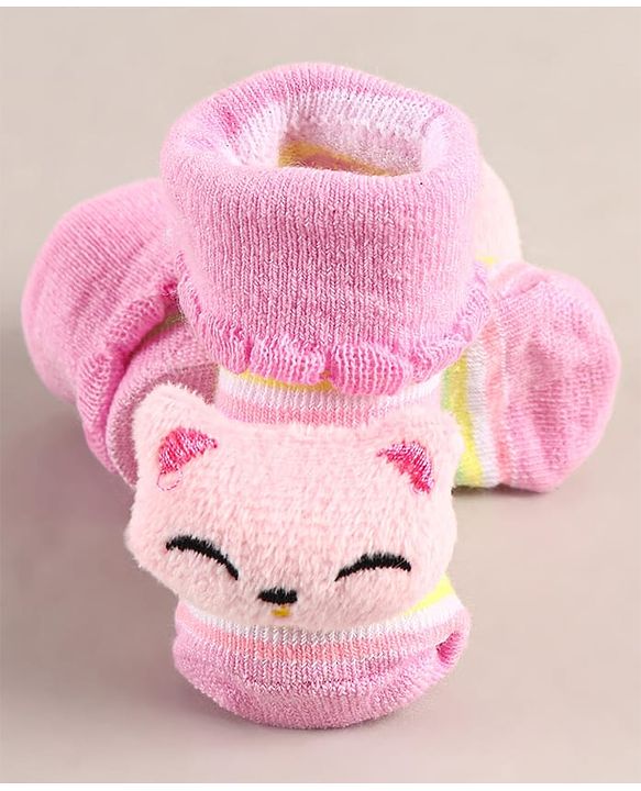 Cute Walk by Babyhug Sock Shoes with Cat Applique - Pink