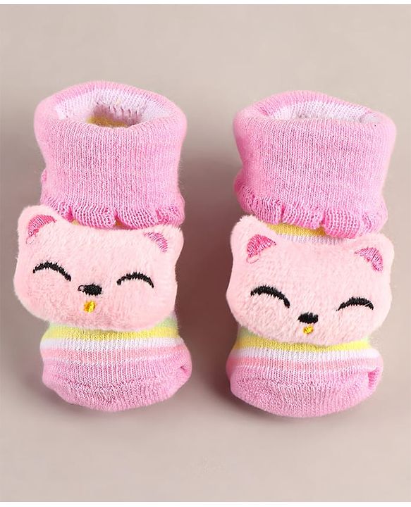 Cute Walk by Babyhug Sock Shoes with Cat Applique - Pink