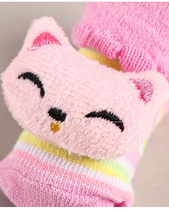 Cute Walk by Babyhug Sock Shoes with Cat Applique - Pink