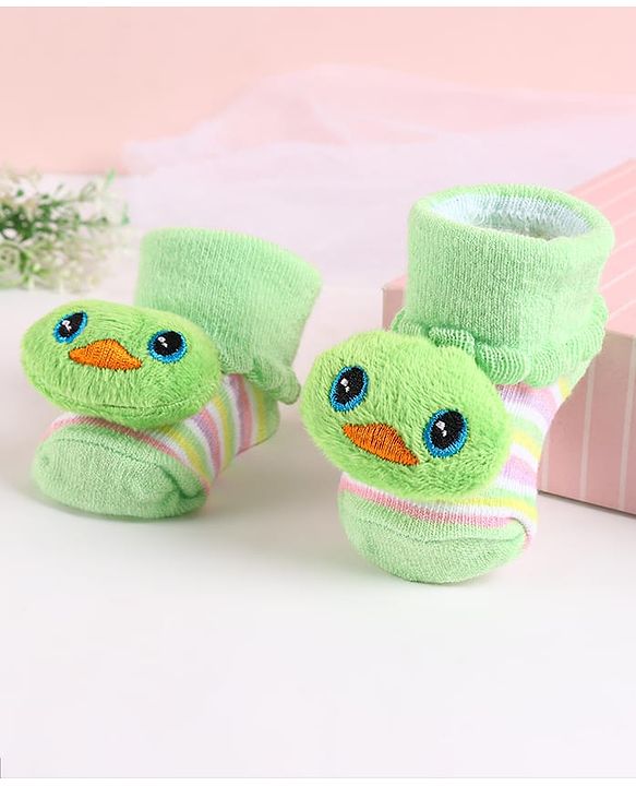 Cute Walk by Babyhug Sock Shoes with Duck Applique - Light Green