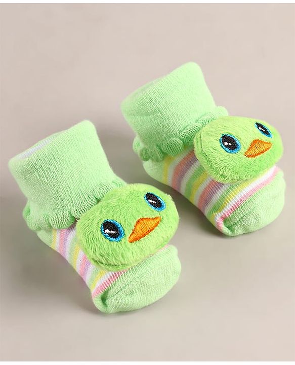 Cute Walk by Babyhug Sock Shoes with Duck Applique - Light Green