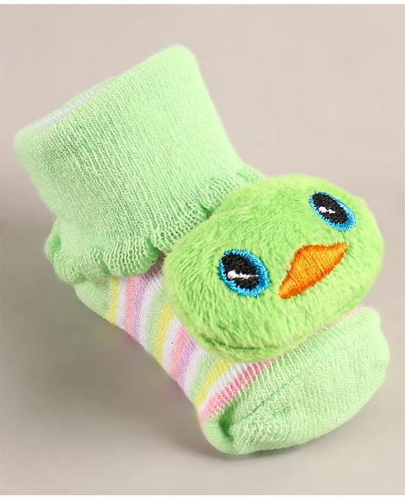 Cute Walk by Babyhug Sock Shoes with Duck Applique - Light Green