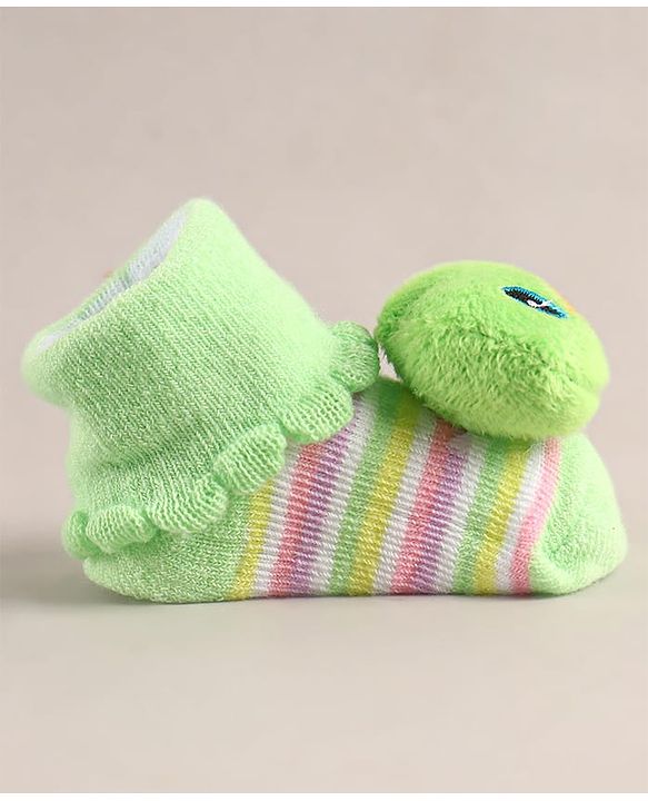 Cute Walk by Babyhug Sock Shoes with Duck Applique - Light Green