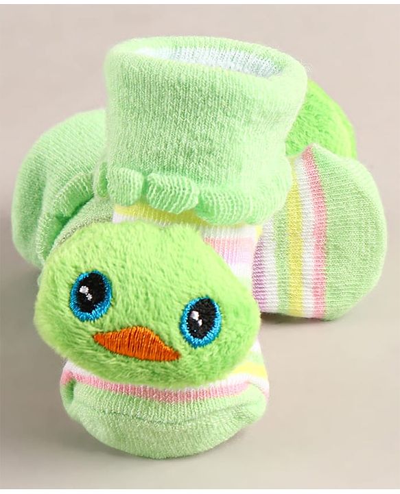 Cute Walk by Babyhug Sock Shoes with Duck Applique - Light Green