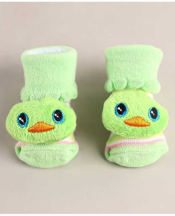 Cute Walk by Babyhug Sock Shoes with Duck Applique - Light Green