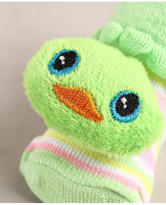 Cute Walk by Babyhug Sock Shoes with Duck Applique - Light Green