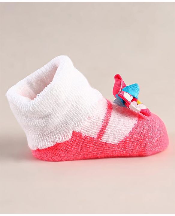 Cute Walk by Babyhug Sock Shoes with Bow Applique - Dark Pink