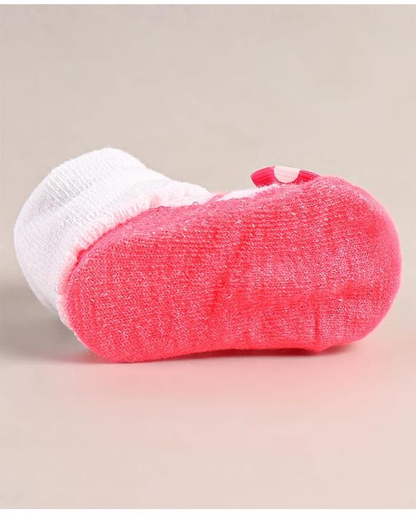 Cute Walk by Babyhug Sock Shoes with Bow Applique - Dark Pink