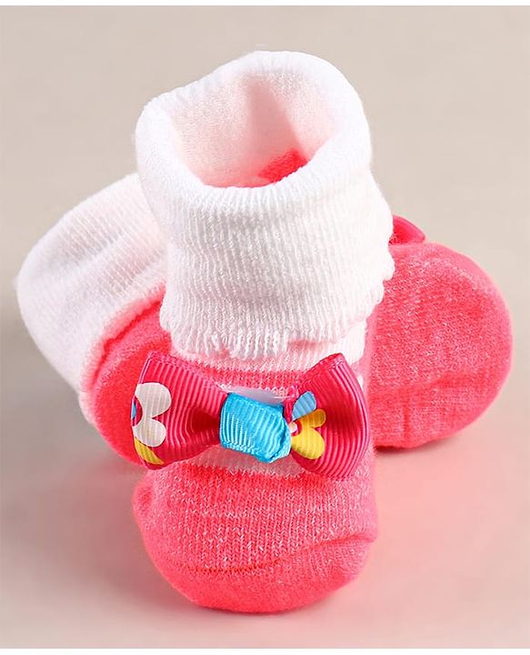Cute Walk by Babyhug Sock Shoes with Bow Applique - Dark Pink