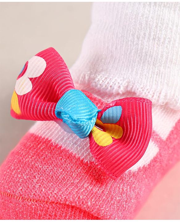 Cute Walk by Babyhug Sock Shoes with Bow Applique - Dark Pink