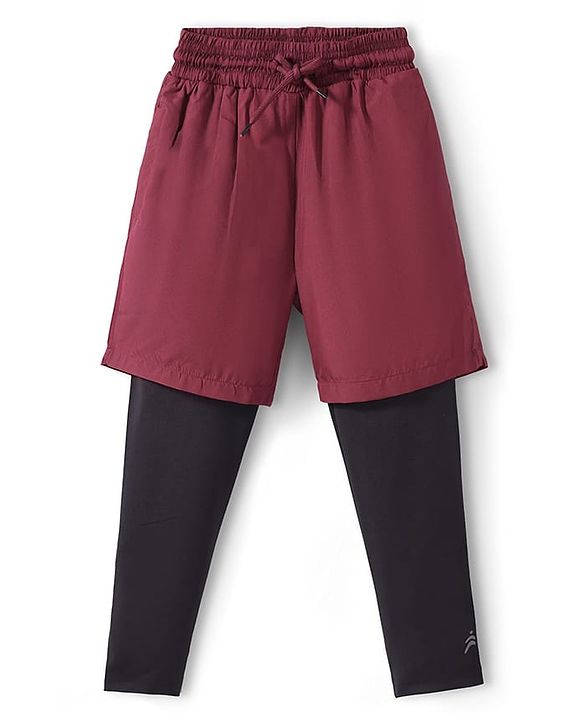 Pine Active Woven Shorts with Full Length Tights - Maroon