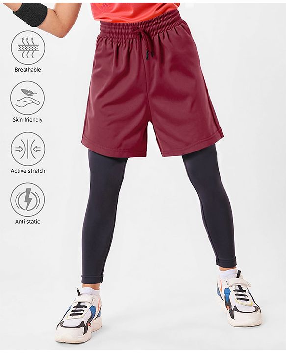 Pine Active Woven Shorts with Full Length Tights - Maroon
