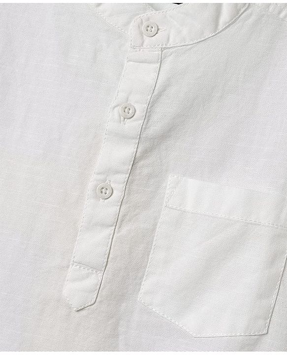 Pine Kids Linen Woven Half Sleeves Solid Colour Shirt With Mandarin Collar - White