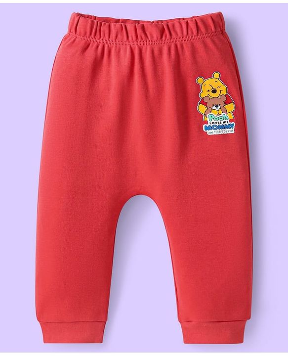 Babyhug Disney Interlock Knit Full Length Diaper Leggings Striped & Winnie The Pooh Print Pack Of 3 - White Red & Light Blue