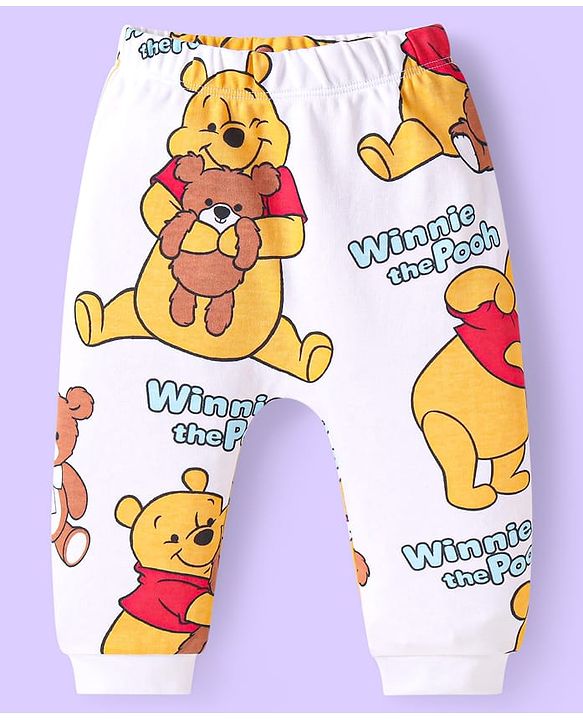 Babyhug Disney Interlock Knit Full Length Diaper Leggings Striped & Winnie The Pooh Print Pack Of 3 - White Red & Light Blue