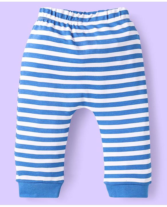Babyhug Disney Interlock Knit Full Length Diaper Leggings Striped & Winnie The Pooh Print Pack Of 3 - White Red & Light Blue