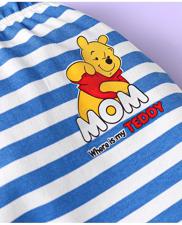 Babyhug Disney Interlock Knit Full Length Diaper Leggings Striped & Winnie The Pooh Print Pack Of 3 - White Red & Light Blue