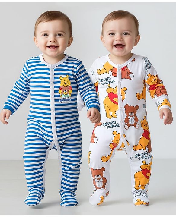 Babyhug 100% Interlock Cotton Knit Full Sleeves Rompers With Strawberries & Floral Print Pack of 2 - Yellow & Blue main image 0