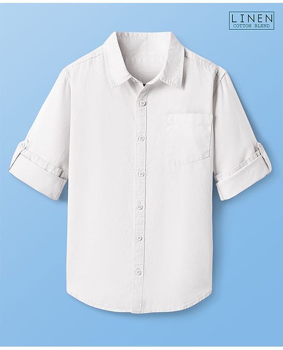 Pine Kids Linen Woven Full Sleeves Solid Shirt - White