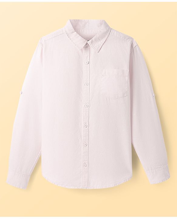Pine Kids Linen Woven Full Sleeves Solid Shirt - White