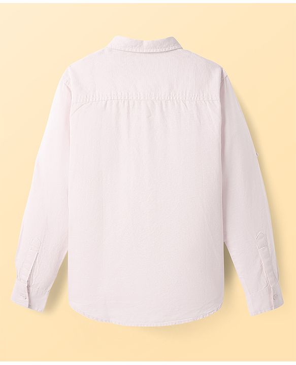 Pine Kids Linen Woven Full Sleeves Solid Shirt - White